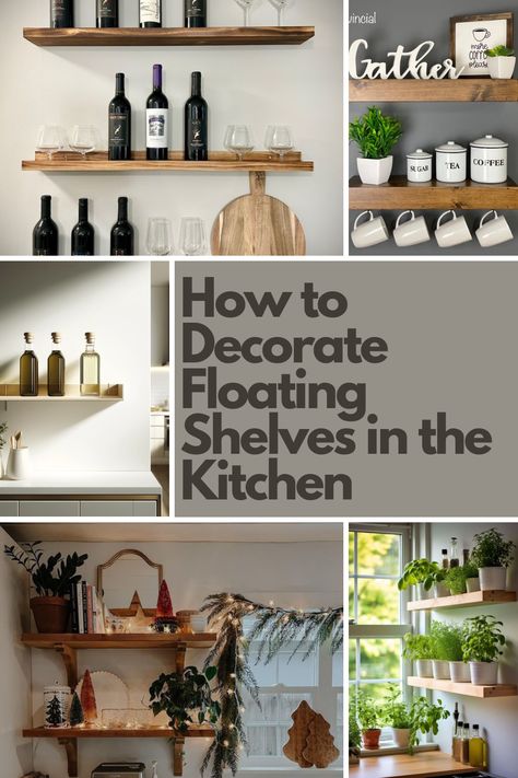 Elevate your kitchen’s look with these 15 creative ways to decorate floating shelves! From showcasing a spice collection and displaying dishware to adding potted herbs or vintage jars, these ideas blend style and functionality perfectly. Whether you prefer a cozy tea station, seasonal decor, or personal keepsakes, these tips will help you create an organized and visually stunning kitchen space. Explore the full blog post for all the inspiration! Kitchen Open Shelving Organization Storage Ideas, Open Shelving Dishes Display, Kitchen Floating Shelves Coffee Bar, How To Decorate Floating Kitchen Shelves, High Kitchen Shelf Decor, Kitchen Shelf Decoration Ideas, Kitchen Shelving Ideas Wall Shelves Wood, Kitchen Decor Shelf, Styling Kitchen Shelf