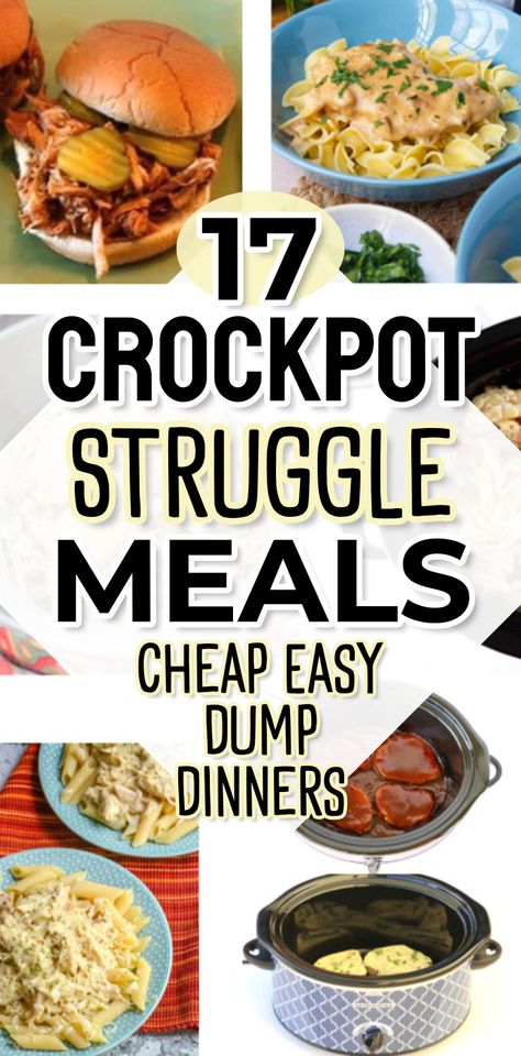 Dump and go crockpot dinners – 19 super simple crock pot “struggle” meals to throw together when money is tight and the eaters are picky! CHEAP and easy slow cooker recipes that only require dumping a few ingredients in a crockpot ahead of time – and then a yummy comfort food dinner is ready at mealtime that even your picky eaters will love for school night meals on busy weeknights. The easiest Dump It crock pot recipes for large family dinners on a budget. Crock Pot Cheap Dinners, Quick Dinner Crockpot Recipes, Quick Dinner For Big Family, Easy Crock Pot Lunch Ideas, Easy Quick Crock Pot Meals, Cheap Fast Crockpot Meals, 15 Super Easy Slow Cooker Dump Meals, Crockpot Ideas For Dinner Easy Recipes, Large Crockpot Meals For A Crowd