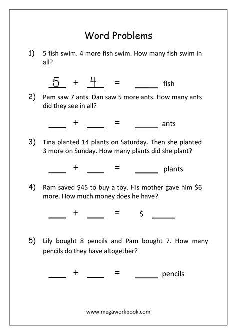 Addition and Subtraction Word Problems Worksheets For Kindergarten and Grade 1 - Story Sums - Story Problems - MegaWorkbook Word Sums For Grade 1, Class One Maths Worksheets, Problem Sums For Class 1, Math For Class 1, Story Problems First Grade, Class 1 Maths Worksheets, Maths Worksheet For Class 1, Class 1 Maths, Addition And Subtraction Word Problems