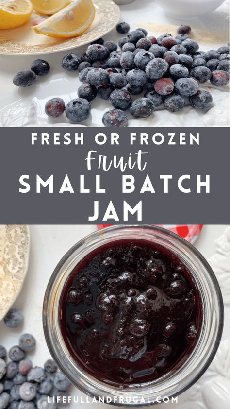 Jam Using Frozen Fruit, Jam Recipes Using Frozen Fruit, Jam With Frozen Fruit, Jam Recipes From Frozen Fruit, Frozen Fruit Jam, Frozen Berry Jam Recipe, Small Batch Preserves, Small Batch Blueberry Jam, Jam From Frozen Fruit