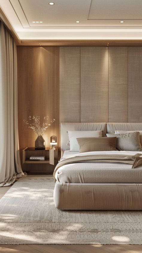 Japandi Luxury Bedroom, Neutral Master Bedrooms Decor, Elegant Master Bedrooms Decor Modern, Bedroom Ideas Neutral Colors, Neutral Primary Bedroom, Minimalistic Bedroom Ideas, Bright Bedroom Ideas, Color Schemes Bedroom, Neutral Room Design