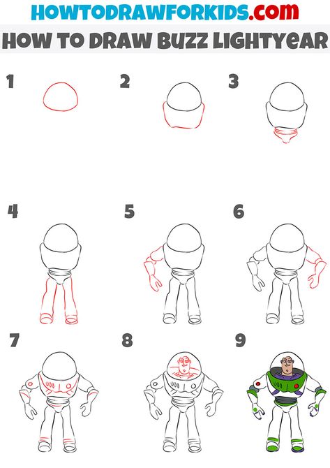 Buzz Lightyear Easy Drawing, How To Draw Toy Story Characters Step By Step, How To Draw Buzz Lightyear, Toy Story Sketches Drawing, Toy Story Drawings Easy Step By Step, How To Draw Toy Story Characters, Buzz Lightyear Painting, Buzz Lightyear Sketch, Buzz Drawing