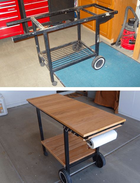 Diy Outdoor Camping Kitchen, Grill Outside Ideas, Diy Grill Area Cheap, Repurpose Old Grill Ideas, Outdoor Grill Table Diy, Grilling Table Outdoor, Blackstone Griddle Diy Cart, Outdoor Prep Station Diy, Repurposed Grill Diy Projects