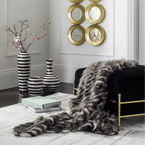 Safavieh Faux Pheasant Striped Fur Throw - Walmart.com - Walmart.com Contemporary Decor Living Room, Grey Throw Blanket, Grey Throw, Fur Throw Blanket, Blanket Black, Bed Throw Blanket, Bedding Stores, Contemporary Living Room, Pheasant