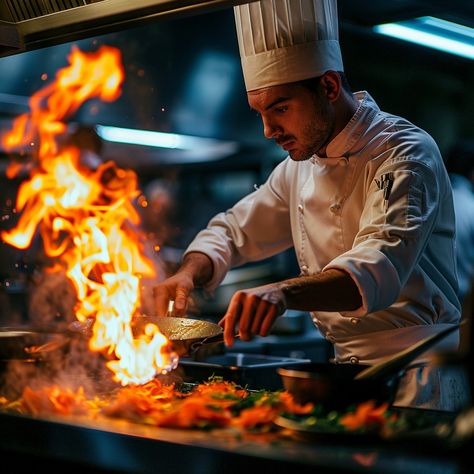 "Chef's Fiery Performance: A skilled #chef masterfully controls a dramatic flare of #flames while #cooking a delicious meal. #gourmet #culinary #kitchenart #foodphotography #cookingpassion #artonfire #culinaryart ⬇️ Download and 📝 Prompt 👉 https://stockcake.com/i/chefs-fiery-performance_146858_19052". Photoshoot Lifestyle, Culinary Cooking, Cooking Photos, Cat Dark, Chef Work, Chef Cooking, Fire Art, Personal Chef, Cooking Basics