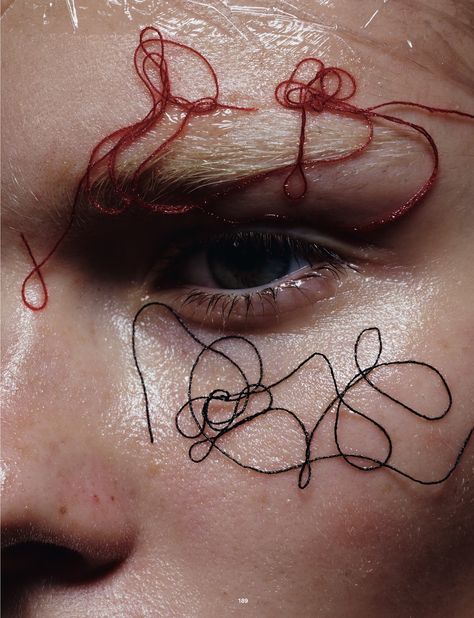 Thread Lightly: Alexandra Elizabeth Ljadov By Gregory Harris For Dazed Winter 2014 Editorial Make-up, Drag Make-up, Art Partner, Runway Makeup, Red Thread, Make Up Looks, Beauty Shoot, Beauty Shots, Editorial Makeup