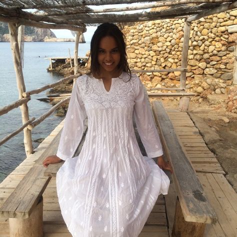 Excited to share this item from my #etsy shop: White Ibiza tunic dress in muslin cotton with hand embroidery #women #blouse #clothing #beachkaftan #tunic #bohochic #kundalini White Anarkali Dress, Style Ibiza, White Tunic Dress, White Anarkali, Ibiza Dress, Hand Embroidery Dress, Ibiza Style, Boho Beach Wedding, Ibiza Outfits