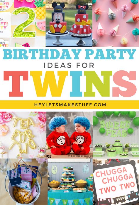 Throwing a birthday party for twins is double the fun! Here are a bunch of twin birthday party themes that are perfect for a pair. Twin 1st Bday Ideas, Double Trouble Party Theme, Twin Theme Party Ideas, One And Two Year Old Birthday Party, 3 Year Twin Birthday, Fraternal Twin Birthday Party, Mixed Birthday Party Themes, First Twin Birthday, One Year Birthday Twins