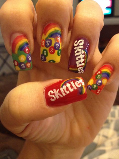 Skittles Skittles Nails, Starbucks Nails, Cream Nail Art, Food Nail Art, Strawberry Nail Art, Watermelon Nail Art, Food Nails, Crazy Nail Art, Watermelon Nails