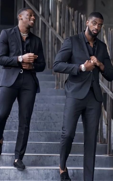 Urban Formal Mens Fashion, All Black Party Men Outfit, Modest Men Outfit, All Black Affair Outfits Men, Black Suit Men Prom, Black Mens Fashion Casual Classy, Black Men Wedding Attire, Black Men Prom Suits, Mens Black Suit Outfit