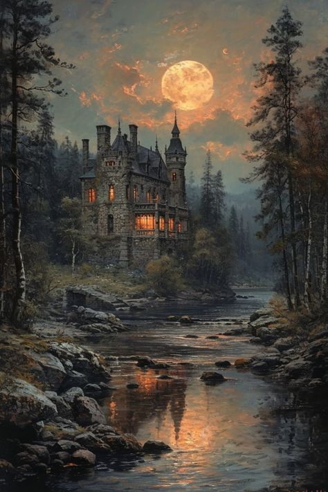 Fantasy Wizard, Couple Romantic, Dark Landscape, Fantasy House, Fantasy Castle, Fantasy Places, Haunted Places, Fantasy Art Landscapes, Fantasy Aesthetic