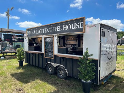 Tiny Home Coffee Shop, Mobile Coffee Shop Design, Cargo Trailer Coffee Shop, Coffee Trailer Exterior Design, Food Trailer Food Ideas, Donut Food Truck Design, Coffee Truck Interior Layout, Bakery Trailer Food Truck, Mobile Coffee Shop Ideas