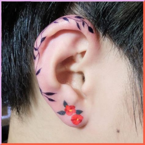 Helix tattoos are taking Instagram by storm! Ear Lobe Tattoo, Inner Ear Tattoo, Symbols Of Strength Tattoos, Flower Men, Tattoo Life, Wedding Tattoos, Tattoo Trends, Creative Tattoos, Get A Tattoo