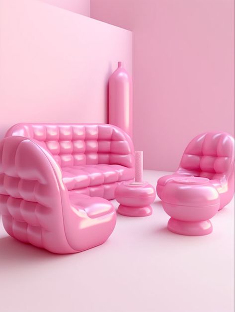 Pink inflatable luxury furniture art. Inflatable Furniture Aesthetic, Pink Bubble Couch, Inflatable Furniture 90s, Bubble Furniture, Water Furniture, 90s Furniture, Blow Up Furniture, Inflatable Couch, Art Exploration