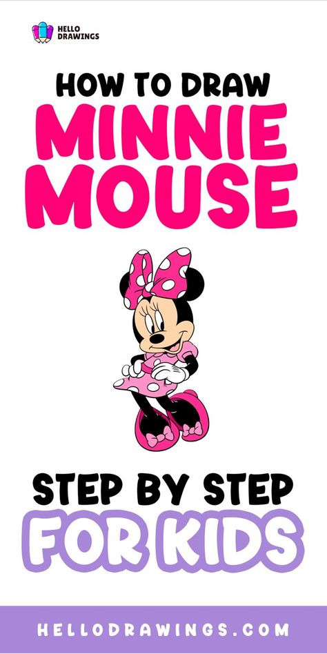 How to Draw Minnie Mouse | Simple Guide for Kids Drawing Minnie Mouse, Cartoon Mice Drawing, Disney Cartoon Drawings, Mouse Drawing Easy, Draw Minnie Mouse, Disney Drawing Tutorial, Minnie Mouse Drawing, Easy Disney Drawings, Drawings Tutorials