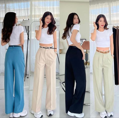 Korean Pants, Match Outfits, Simple Style Outfits, Mix Match Outfits, Office Outfits Women, Everyday Fashion Outfits, Casual Day Outfits, Long Jeans, Fashion Hacks Clothes