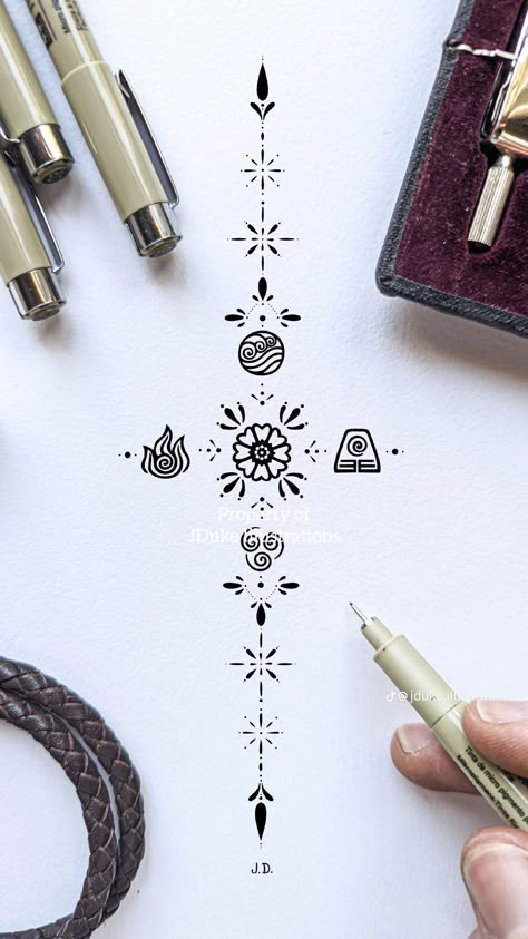 Small Atla Tattoo, Element Tattoo, Atla Tattoo, Avatar Tattoo, Small Girly Tattoos, Elements Tattoo, Creepy Tattoos, Red Ink Tattoos, Cute Little Tattoos