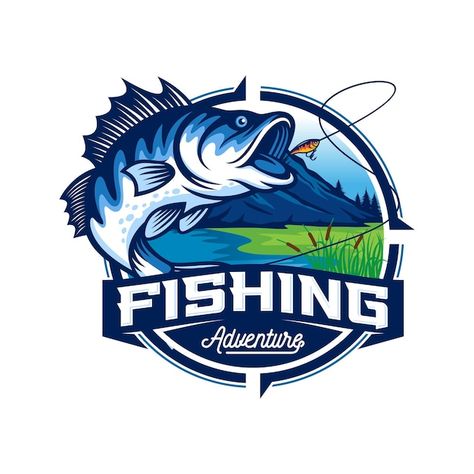 Vector fishing logo design vector illust... | Premium Vector #Freepik #vector #fisherman-logo #bass-fishing #fishing-background #fishing-silhouette Fishing Logo Design, Fishing Logo, Design Vector, Premium Vector, Bass, Vector Illustration, Fishing, Logo Design, Fish