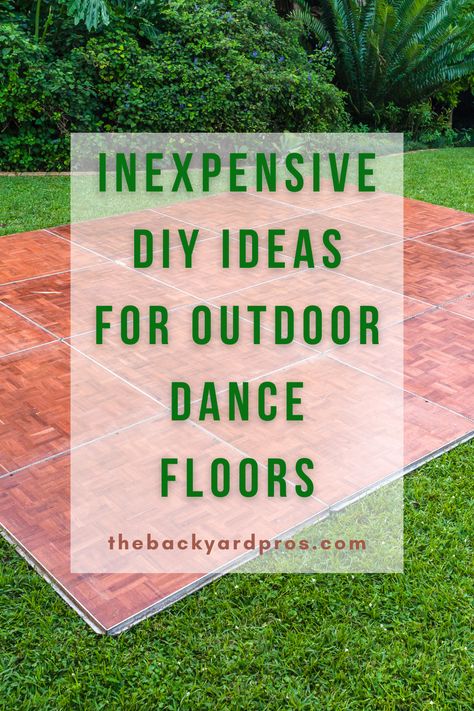 Get your groove on without breaking the bank with these DIY outdoor dance floor ideas! From simple solutions like interlocking foam tiles to stylish options like painted plywood with stenciled patterns, there's something here to suit every style and budget. Transform your outdoor space into a dance paradise without spending a fortune! Diy Outside Dance Floor Wedding, Diy Outside Dance Floor, Outdoor Wedding Rug Dance Floor, Diy Pallet Dance Floor, How To Make A Dance Floor Wedding, Dance Floor For Outdoor Wedding, Diy Black And White Dance Floor, Backyard Dance Floor Ideas, Diy Dancefloor Outdoors