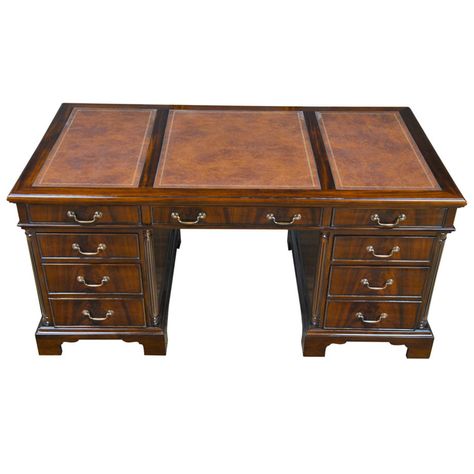 Mahogany Executive Desk, Niagara Furniture, leather top desk Lake House Office, L Shaped Desk Office, Hutch Styling, Leather Top Desk, Partners Desk, Mahogany Desk, Traditional Desk, Mahogany Furniture, Traditional Office