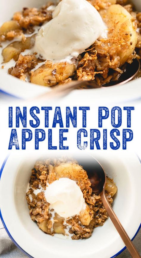 This Instant Pot Apple Crisp with organic granola is quick and delicious! It’s a cozy vegan dessert recipe made in under 30 minutes in a pressure cooker. #mealprep #dessert #healthy #instantpot #instantpotdessert #applecrisp #falldessert #granola Pumpkin Pie Crisp Crockpot, Pumpkin Pie Crisp, Instant Pot Apple Crisp, Fall Bakery, Pumpkin Foods, Vegan Dessert Recipe, Instant Pot Pumpkin, Organic Granola, Easy Apple Crisp Recipe