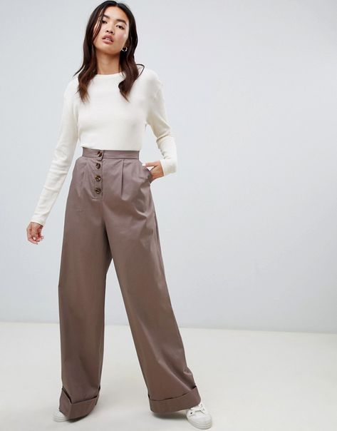 ASOS Clean Utility Pant PANTS with Exposed Button Pant Trouser, Cheap Leggings, Trousers For Women, Utility Pants, Leg Stretching, Pop Fashion, The Trend, Women's Leggings, Wide Leg Pants