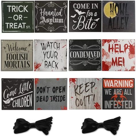 Set of 12 Halloween Hanging Art Signs with Rope for Haunted House Spoo – HL Retail Halloween Signs, Creepy Signs, Beware Sign, Party Wall Decorations, Halloween Door Decorations, Spooky Designs, Halloween Door, Halloween Games, Halloween Party Decor