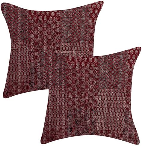 AmazonSmile: Indian Ajrakh Kantha Colorful Ethnic Cotton Traditional Square Decorative Embroidery Creations Handmade Bohemian Throw Pillow Case Sofa Home Decor Sham Cushion Cover (Red, 02 Pcs (16"x 16")) : Home & Kitchen Husband Pillow, Cream Pillow Covers, Bohemian Throw Pillows, Decorative Embroidery, Cream Pillows, Velvet Throw, Sofa Home, Velvet Throw Pillows, Throw Pillow Cases