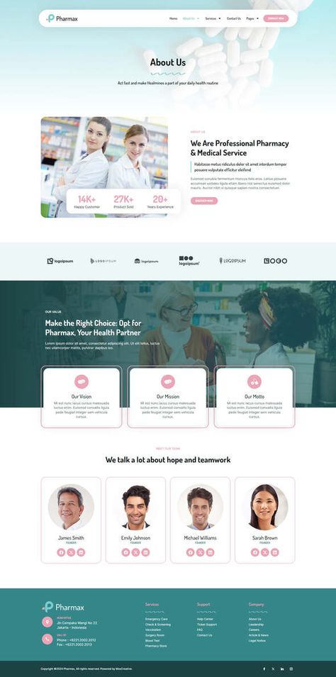 Pharmax - Pharmacy & Medical Elementor Pro Template Kit by moxcreative Medical Pharmacy, About Us Page Design, Service Website, Modern Layout, Health Routine, Photoshop Tutorial Design, About Us Page, Medical Services, Website Design Inspiration