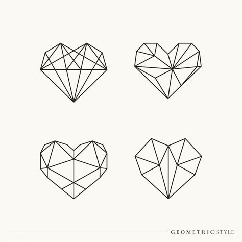 Geometric style heart collection vectors | free image by rawpixel.com / Aew #vector #vectorart Geometric Heart Drawing, Cain Tattoo, Diamond Heart Tattoo, Geometric Heart Tattoo, Skin Pictures, Hart Tattoo, Heart Geometric, Geometric Diamond Design, Hexagon Logo