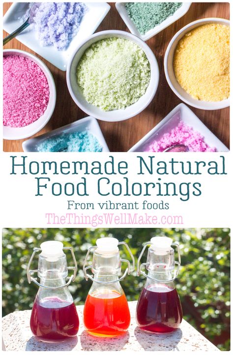 It's simple to make vibrant natural homemade food coloring from a variety of colorful foods that you may already have in your pantry. These colorants can then be used to tint sugar crystals and other foods. #naturalcolor #foodcoloring #thethingswellmake #miy Homemade Food Coloring, Natural Red Food Coloring, Dye Free Foods, Pantry Basics, Red Food Dye, Natural Food Dye, Cooking Tricks, Orange Food Coloring, Colored Sugar