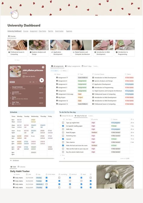 #Notion_University_Dashboard #Cute_Weekly_Schedule #Notion_University #Notion_Template_For_Students Organisation, Notion University Dashboard, Phd Notion Template, Notion Dashboard Ideas, College Notion, Notes Outline, Free Weekly Planner Templates, Notion Inspiration, Aesthetic University