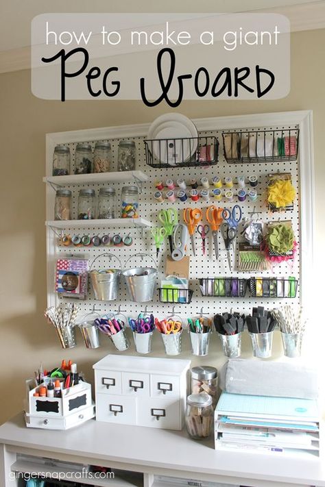 How to Make a Giant Peg Board {tutorial} Craft Storage Ideas For Small Spaces, Crafting Station, Dream Craft Room, Sewing Room Organization, Scrapbook Room, Diy Craft Room, Craft Area, Office Crafts, Craft Room Storage