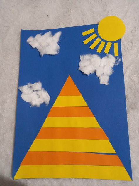 Egypt For Preschoolers, Pyramid Craft For Preschool, Pyramid Art Project, Egypt Crafts For Preschool, Egyptian Projects For Kids, Egypt Activities For Preschool, Aladdin Activities For Kids, Pyramid Activities For Kids, Travel Around The World Crafts For Kids