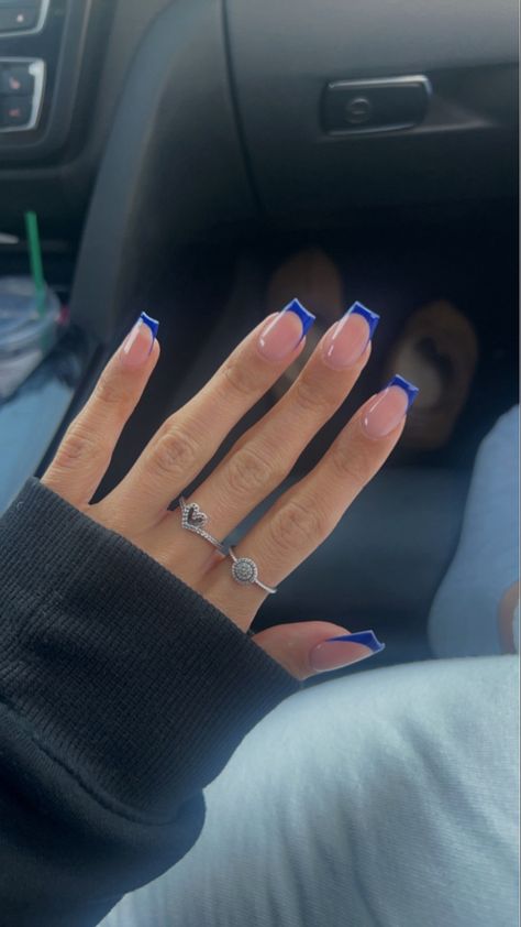 Nails | Inspo | Royal blue | Blue | French tips | French tip | Bmw | Starbucks | Uggs | Rings | Pandora rings Nail Ideas Square Blue, French Nails Royal Blue, Nails To School, Nail Inspo Blue French Tip, Navy French Tip Nails Square, Coffin Blue French Tip, French Tip Nails Royal Blue, Blue French Square Nails, French Tips Acrylic Square