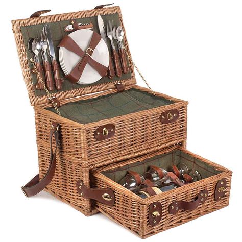 Luxury Picnic Basket, Wicker Hamper, Picnic Hamper, Wicker Picnic Basket, Willow Green, Green Tweed, Hamper Basket, Wine Bottle Opener, Family Picnic