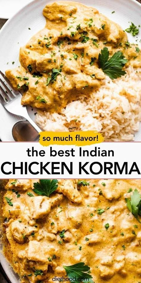 This Chicken Korma recipe is a bold, rich, and flavorful dish that's simple to prepare at home. It features marinated chicken in a spiced yogurt sauce, cooked to delicious perfection in a creamy gravy. Coconut Curry Chicken Marinade, Ayurveda Chicken Recipes, Indian Chicken Dishes, Chicken Indian, Chicken Korma Recipe, India Recipes, Korma Recipe, Indian Chicken Recipes, Chicken Korma