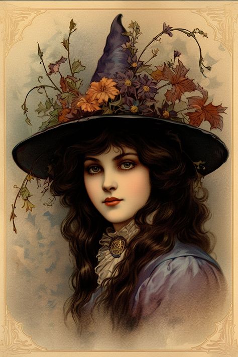 Witch Painting, Vintage Witch Art, Gothic Images, Witch Drawing, Vintage Halloween Witch, Eclipse Lunar, Witch Pictures, Halloween Clips, Beautiful Witch