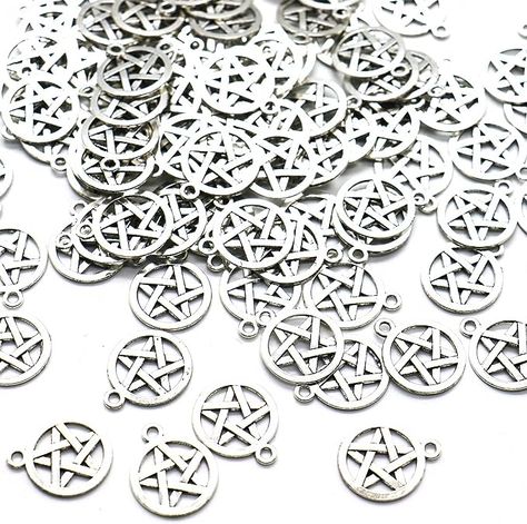 100 Silver Pentagram Charms 16x20mm. #ad #charm #pentagram #witch #spirituality #pagan Pentacle Jewelry, Making Charms, Witch Spirituality, Pentagram Pendant, Magical Jewelry, Jewelry Making Charms, Jewelry Repair, Shiny Silver, Star Pendant