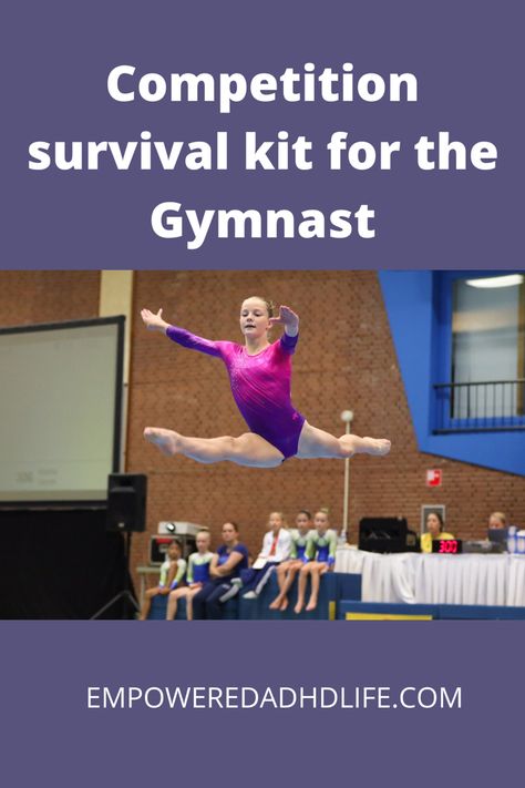 Gymnastics competition is exciting, but can be stressful.  Prepare your gymnast for success. Gymnastics Competition Bag Checklist, Gymnastics Emergency Kit, Gymnastics Team Mom, Snacks For Gymnasts, First Competition Gifts, Gymnastics Competition Gifts, Gymnast Hairstyles For Meets, Gymnastics Meet Gifts, Gymnastics Meet Hairstyles