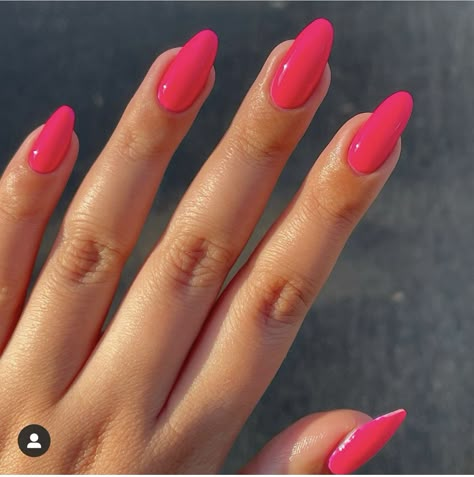 Neon Pink Almond Nails, Bright Almond Nails, Hot Pink Almond Nails, Almond Nails Designs Summer, Ring Nails, Almond Gel Nails, Neon Pink Nails, Nail Bling, Nails Inspiration Summer