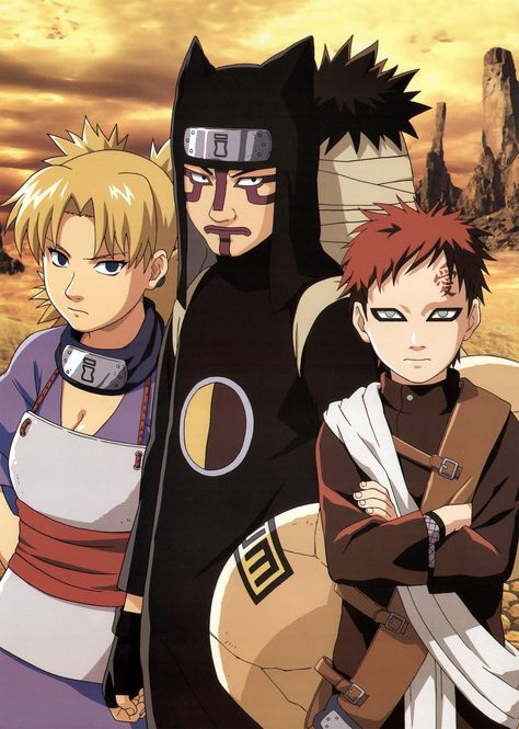 The Sand Siblings is the collective name for the children of Sunagakure's Fourth Kazekage: Temari, Kankurō and Gaara. Having underwent the gruelling training of their village, these three are regarded as elite shinobi of their village that excel in long-range combat. Dragon Wallpaper Iphone, Naruto Boys, Naruto Gaara, Naruto Teams, Naruto Kakashi, Naruto Pictures, Naruto Wallpaper, Naruto Anime, Hinata Hyuga