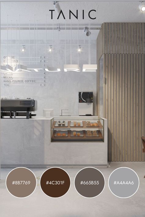 Timeless Cafe Design, Cafe Color Palette Interiors, Color Palette For Cafe, Minimal Coffee Shop Design, Hospitality Color Palette, Coffee Shop Colors, Coffee Shop Mood Board, Coffee Shop Color Palette, Cafe Mood Board