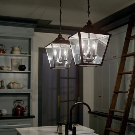 If a space is highly functional (a kitchen, for example), add task lighting to illuminate specific activities. 💡 Kichler Lighting | Dame Homestead Style, Kitchen Lighting Design, Track Lighting Pendants, Traditional Lanterns, Bronze Lighting, Kichler Lighting, Cottagecore Style, Multi Light Pendant, Foyer Pendant