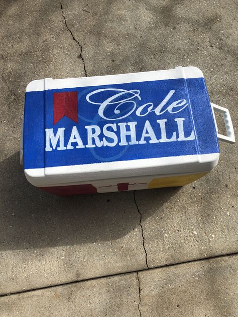 Frat Cooler Name Ideas, Painted Frat Cooler Ideas, Frat Ice Chest, Fraternity Coolers Ideas, Frat Cooler Designs, Frat Cooler Inspiration, Frat Cooler Painting, Sigma Chi Cooler Ideas, Frat Designs