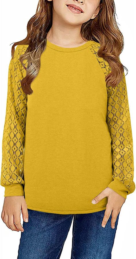 Amazon.com: Girls Long Sleeve Shirts Cute Tops for Teen Girls Lace Floral Stitching Sleeves Loose Casual Crewneck Tops Girls Size 8 Clothes Yellow: Clothing, Shoes & Jewelry Cute Crew Neck, Floral Stitching, Yellow Clothing, Loose Shirts, Crew Neck Top, Teen Girls, Girls Long Sleeve, Girl Top, Cute Tops