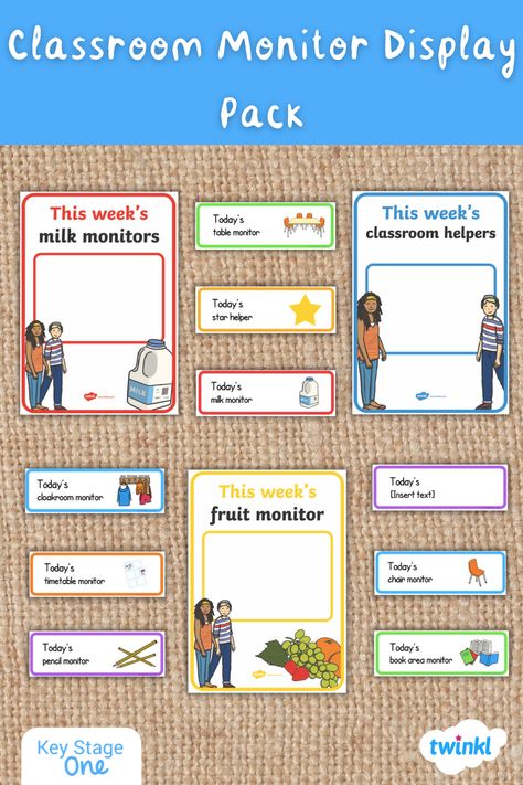 Use this classroom monitor display pack to create a colourful wall display which will help you and your class keep track of who is the monitor for each classroom job. Simply choose your roles from the selection, laminate, and then you can write the names of the pupils in wipeable marker pen, or use blue tack paper versions if you prefer. Classroom monitors can help you keep your classroom organised and give children the opportunity to take responsibility for their own role. Classroom Monitors Display, Monitor Chart For Classroom, Classroom Monitors, Lion Witch Wardrobe Classroom Display, Name Decoration Ideas, Vocab Wall Display, Classroom Book Recommendation Display, Classroom Jobs Display, Book Area