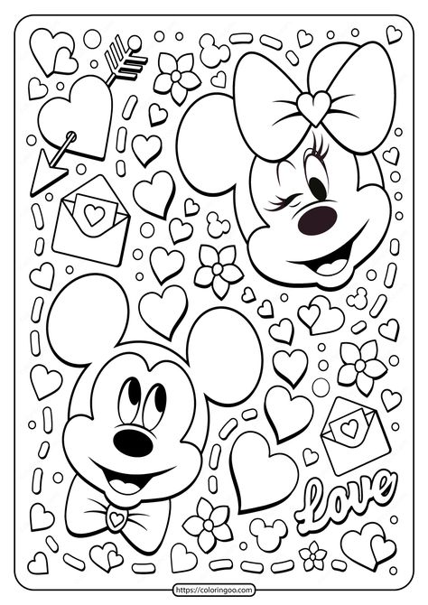 Mickey Minnie Mouse Valentine Coloring Page Mouse Coloring Pages, Free Disney Coloring Pages, Mickey Coloring Pages, Minnie Mouse Valentines, Disney Coloring Sheets, Minnie Mouse Coloring Pages, Stitch Coloring Pages, Mickey Mouse Coloring Pages, Valentines Day Coloring Page