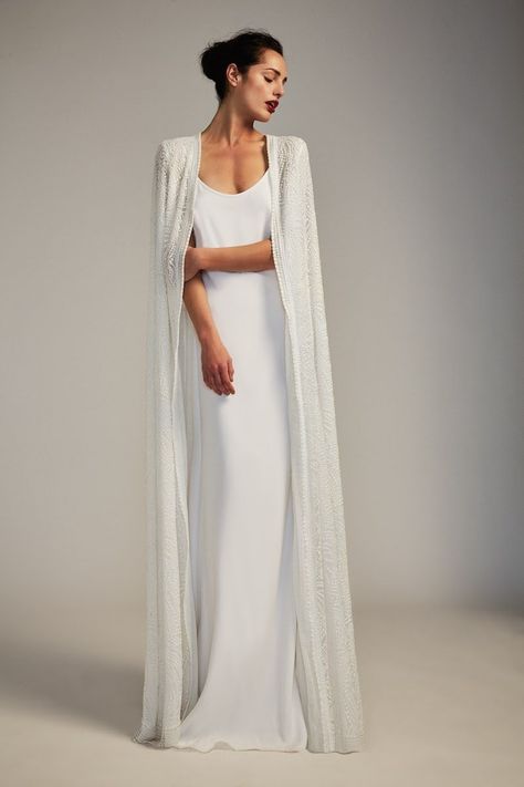 @swishandthrift Slip Wedding Dress, Simple Bridal Gowns, Cape Wedding, Simple Wedding Gowns, Minimalist Bride, Cape Wedding Dress, Bridal Cover Up, Simple Gowns, Bridal Outfit