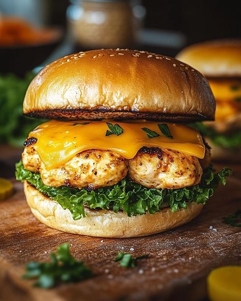 Cheddar Ranch Chicken Burgers 🍔🧀🌿 Juicy chicken burgers get a delicious upgrade with a cheesy ranch twist! These Cheddar Ranch Chicken Burgers are packed with savory flavors and are perfect for a quick and satisfying meal. With tender ground chicken, melty cheddar cheese, and a hint of ranch dressing, these burgers are sure to become a family favorite! Ingredients: • 1 lb ground chicken 🍗 (the base for the burgers) • ½ cup shredded cheddar cheese 🧀 (for a cheesy kick) • ¼ cup ranch dressing 🍶... Chicken Cheese Burger, Cheddar Stuffed Burgers, Cheese Burger Aesthetic, Cheddar Ranch Chicken, Chicken Zinger Burger, Fried Chicken Burger Photography, Chicken Burger Recipe, Cheesy Ranch, Chicken Burgers Recipe